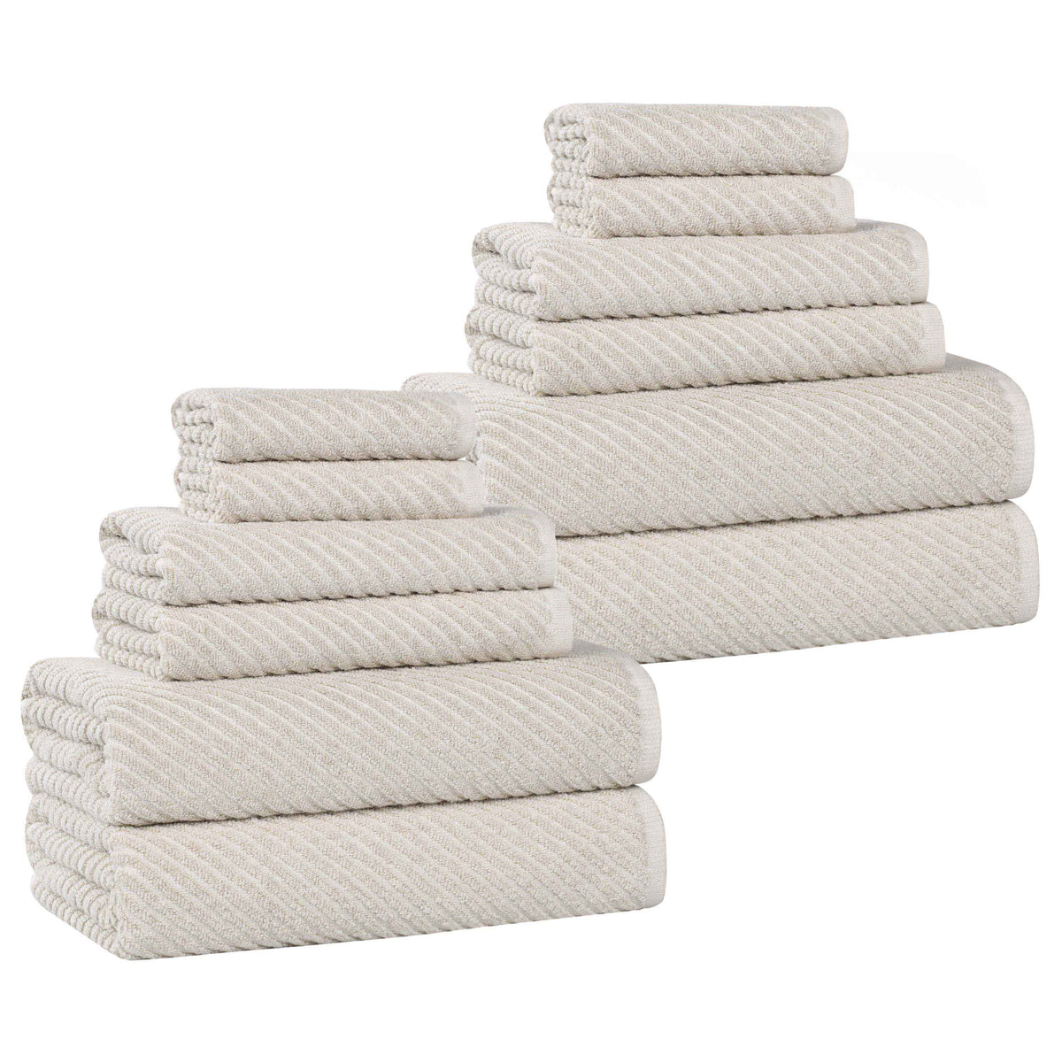 Amelia Cotton Blend Textured Diagonal Ribbed 12 Piece Towel Set