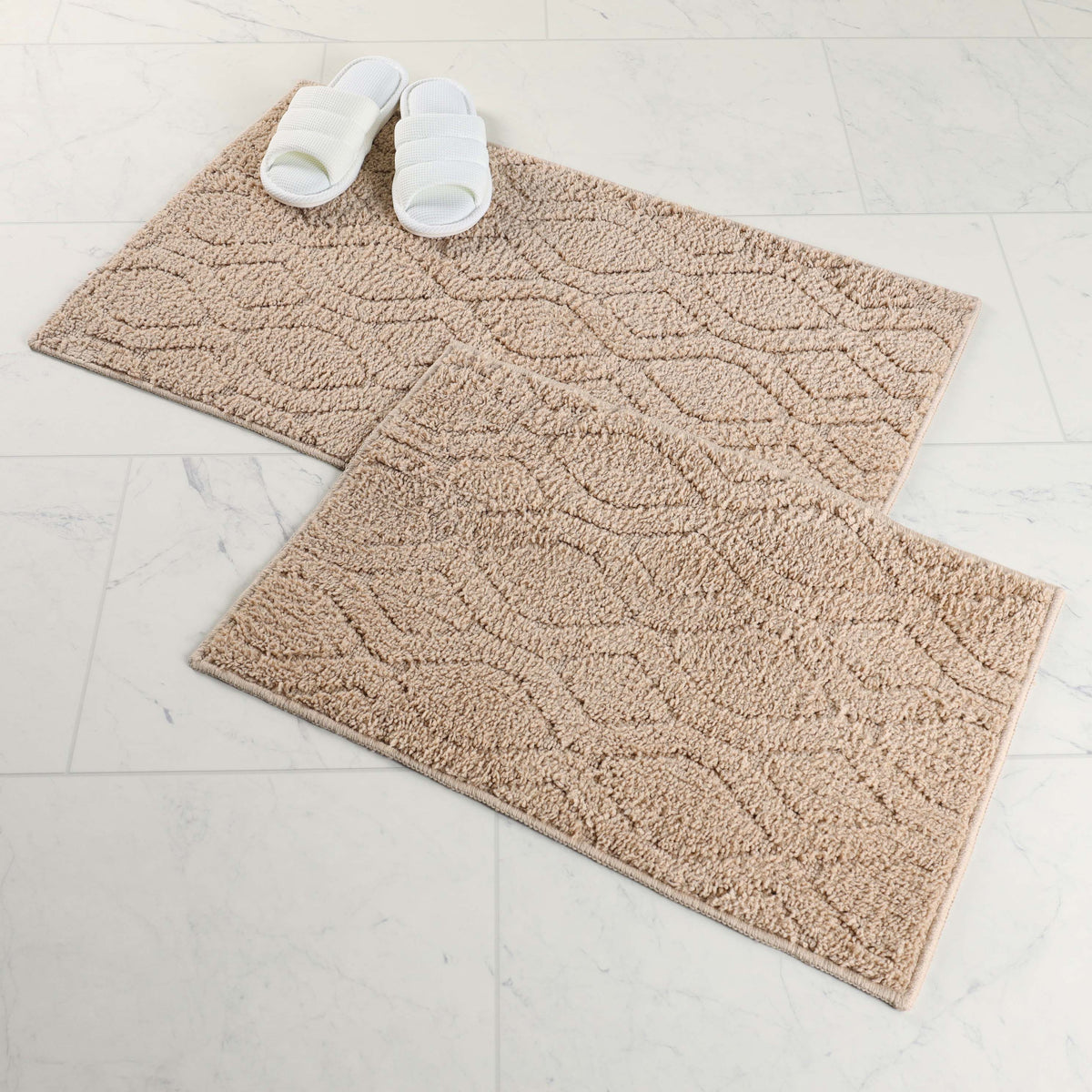 Brou Diamond Lattice Textured Machine Washable Bath Rugs, Set of 2