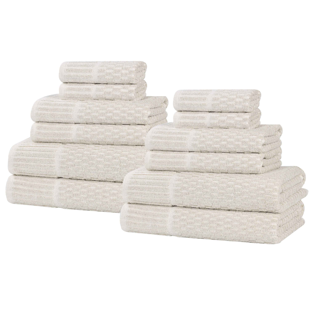 Juno Cotton Blend Textured Checkered Ribbed Border 12 Piece Towel Set