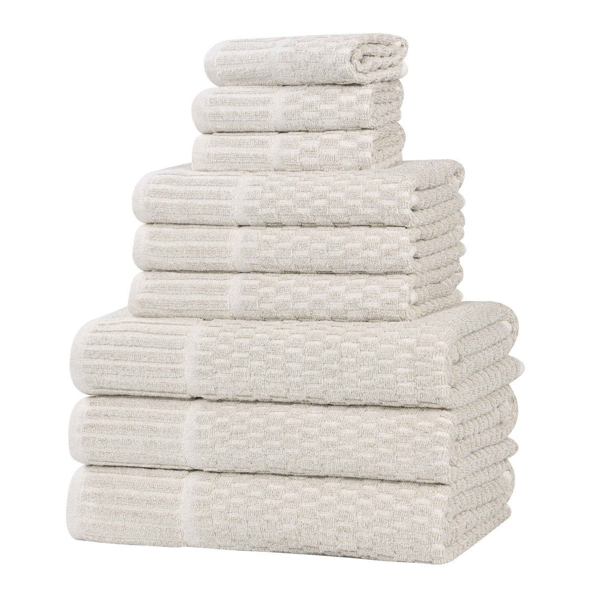 Juno Cotton Blend Textured Checkered Ribbed Border 9 Piece Towel Set