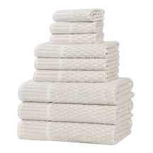 Juno Cotton Blend Textured Checkered Ribbed Border 9 Piece Towel Set