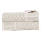 Juno Cotton Blend Textured Checkered Ribbed Border Bath Sheets, Set of 2