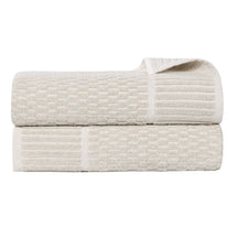 Juno Cotton Blend Textured Checkered Ribbed Border Bath Sheets, Set of 2