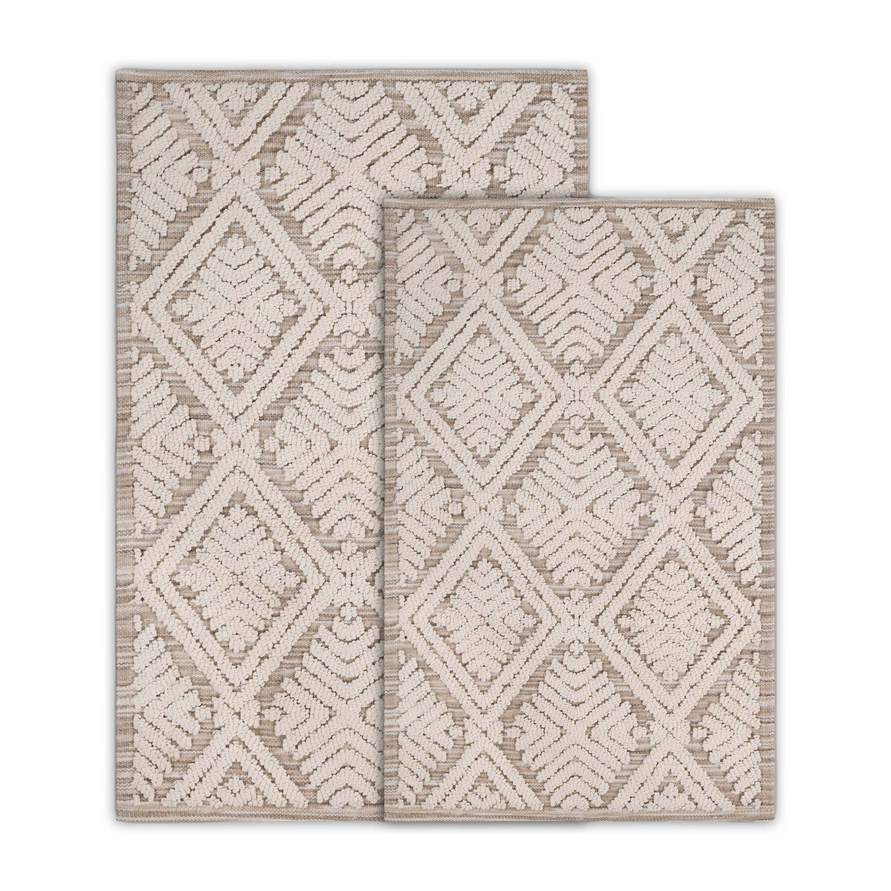 Ceton Diamond Trellis Textured Machine Washable Bath Rugs, Set of 2