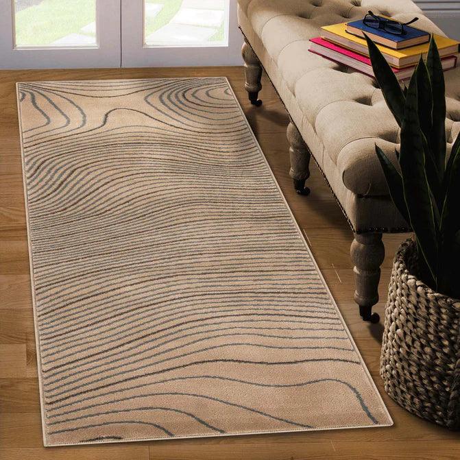 Veer Modern Abstract Wood Grain Indoor Area Rug or Runner Rug - Beige