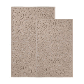 Venere Floral Scroll Textured Machine Washable Bath Rugs, Set of 2