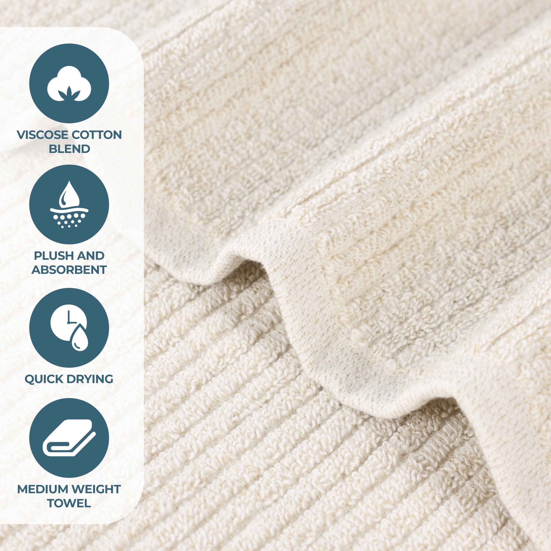 Destin Cotton Blend Textured Ribbed Face Towels Washcloths, Set of 12