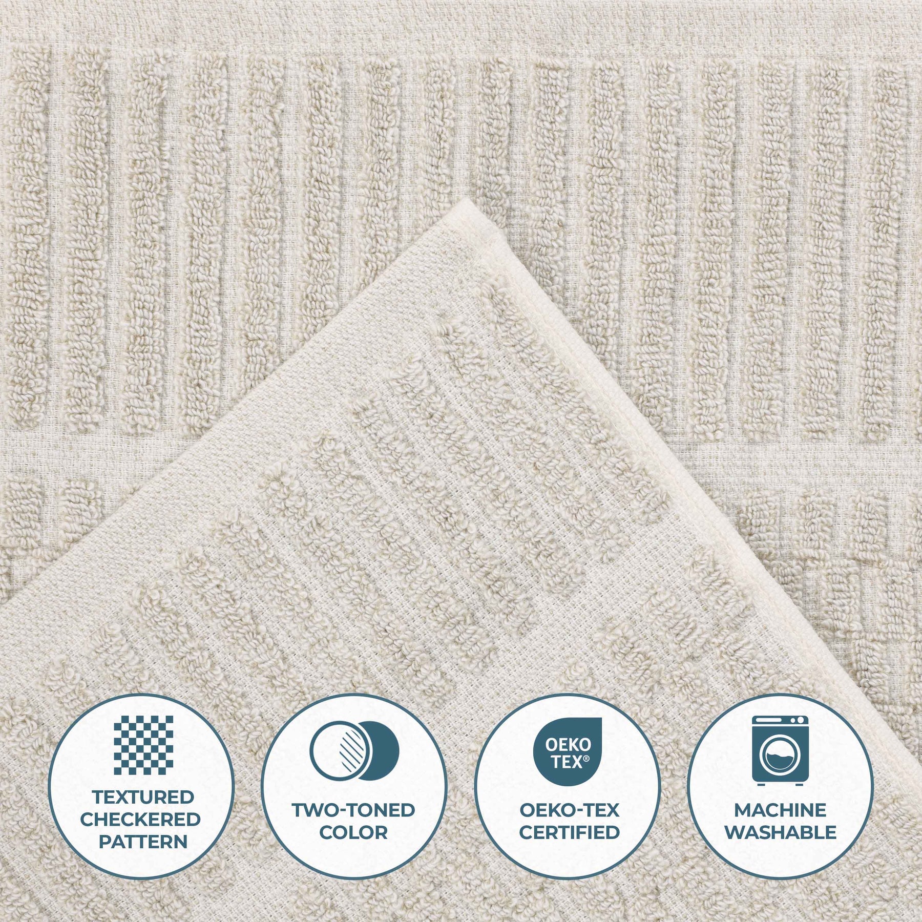 Juno Cotton Blend Textured Checkered Ribbed Border 9 Piece Towel Set