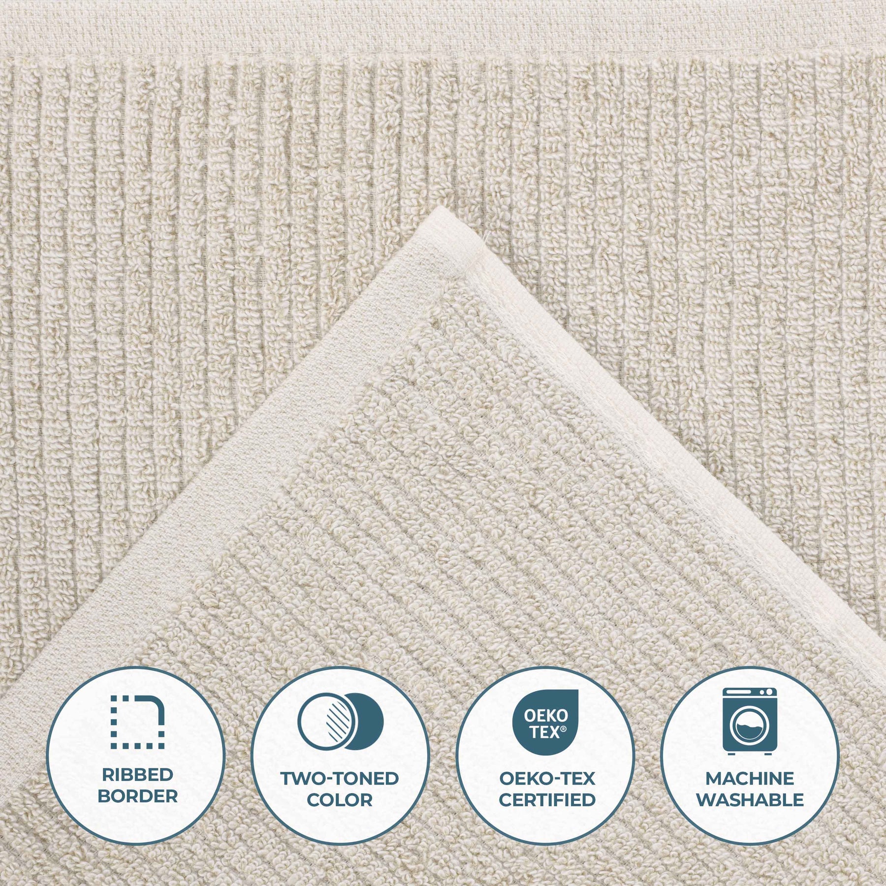 Destin Cotton Blend Textured Ribbed Face Towels Washcloths, Set of 12