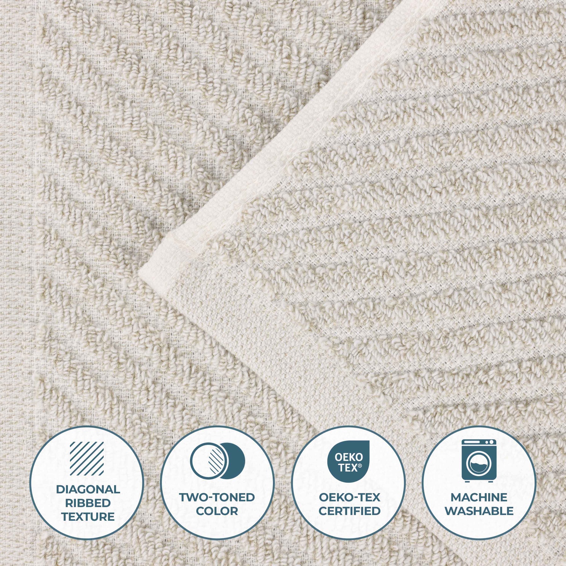 Amelia Cotton Blend Textured Diagonal Ribbed Bath Towels, Set of 2