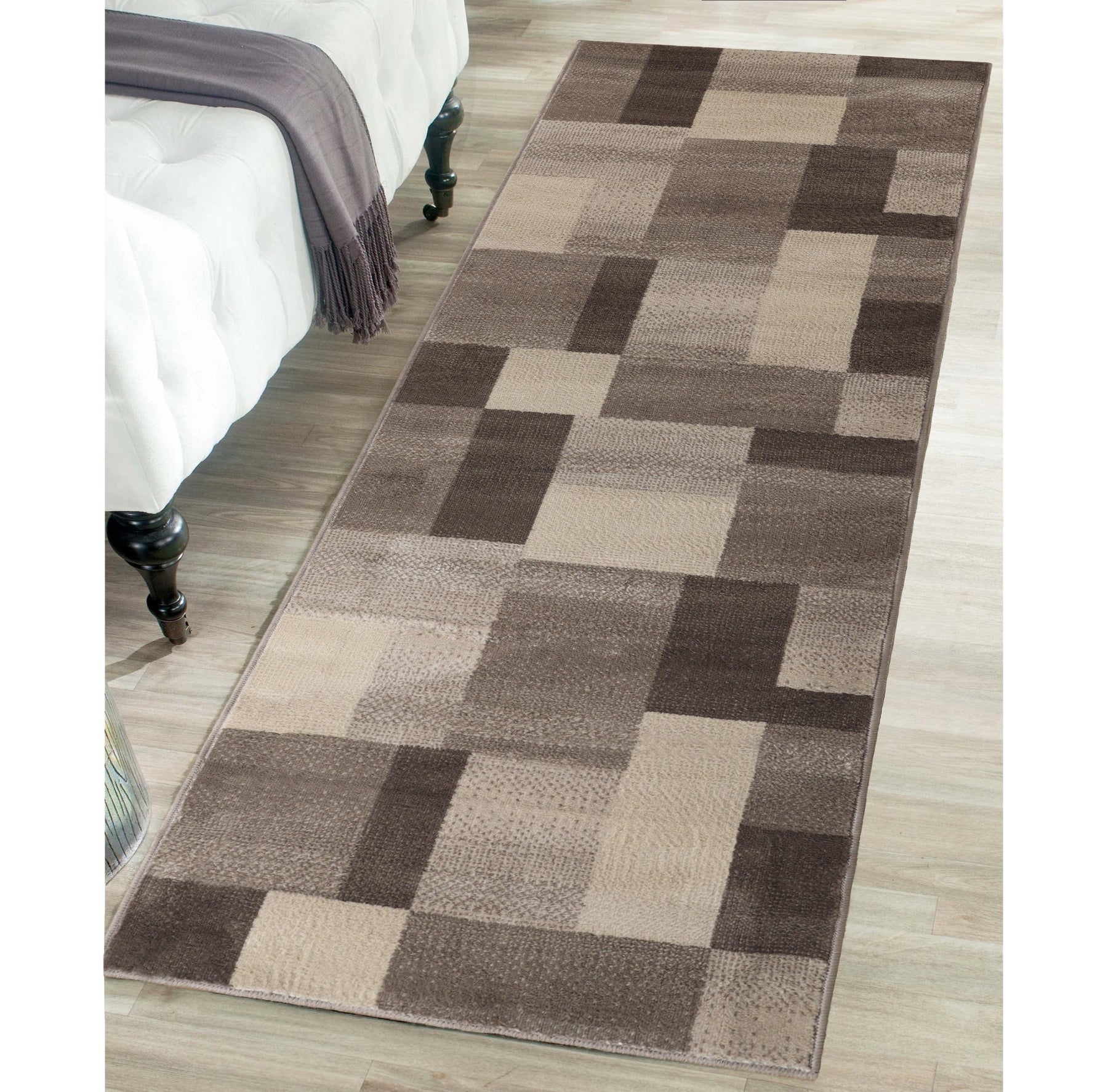 Clifton Geometric Color Block Plush Indoor Area Rug or Runner Rug - Beige