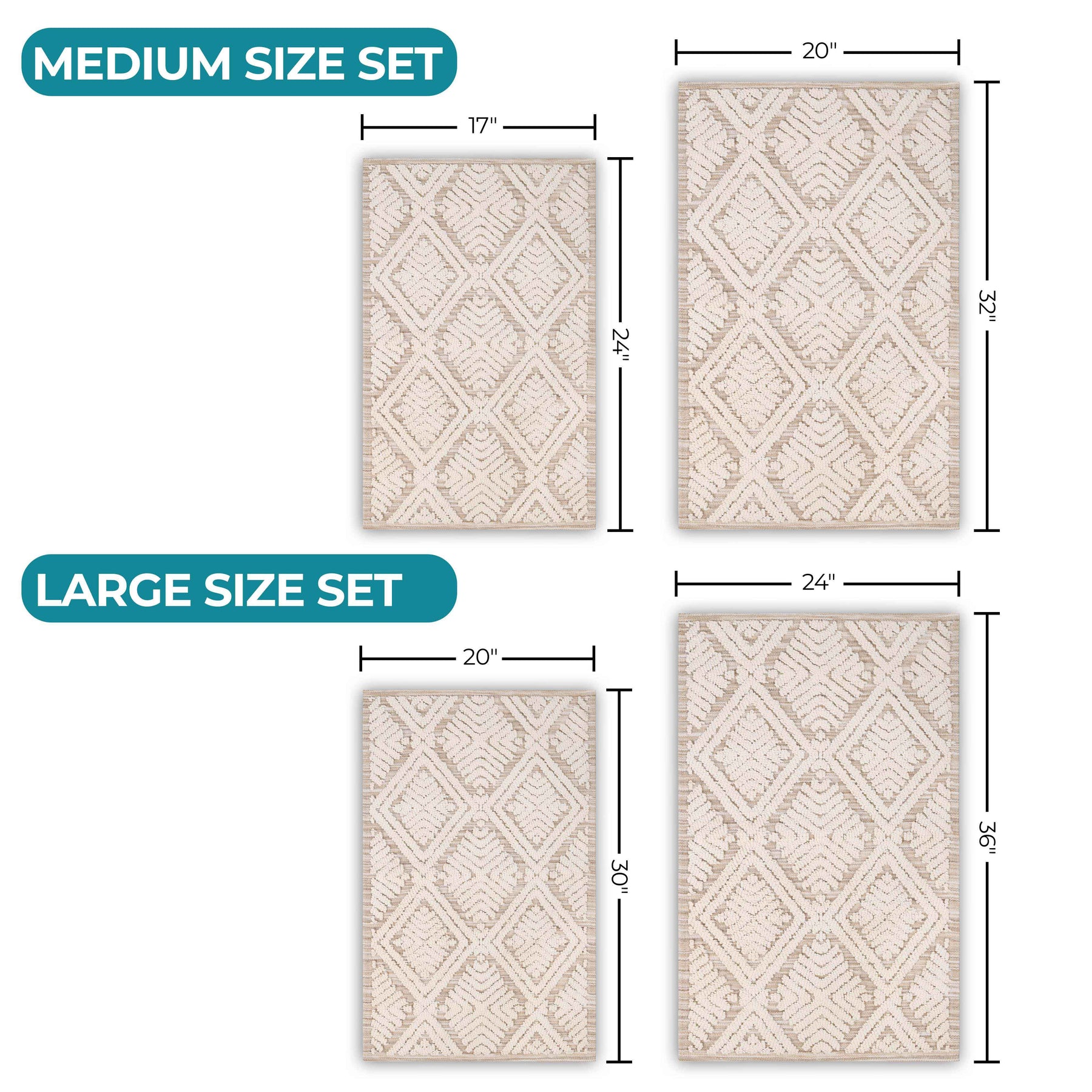 Ceton Diamond Trellis Textured Machine Washable Bath Rugs, Set of 2