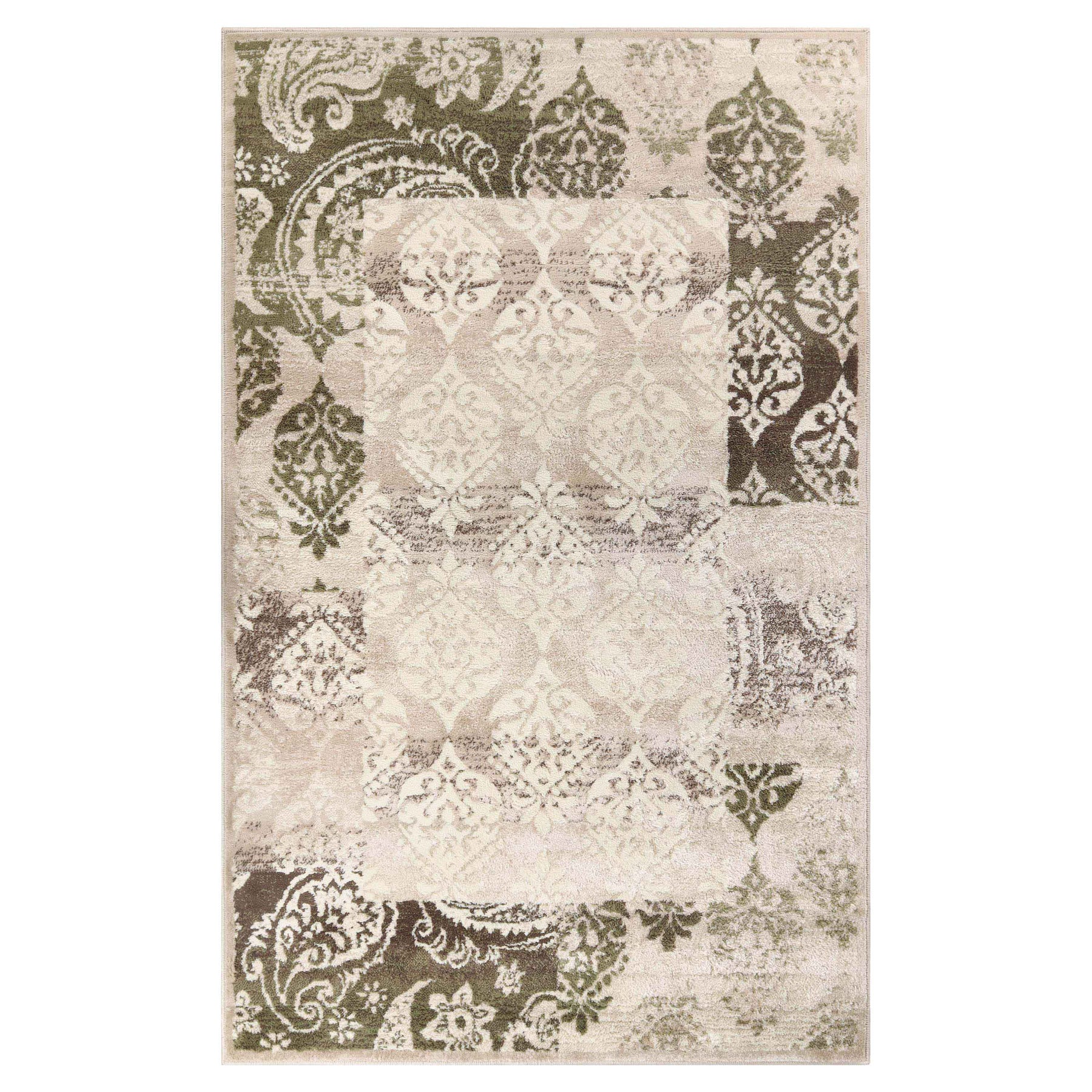 Mystique Distressed Damask Indoor Area Rug Or Runner Rug - Beige