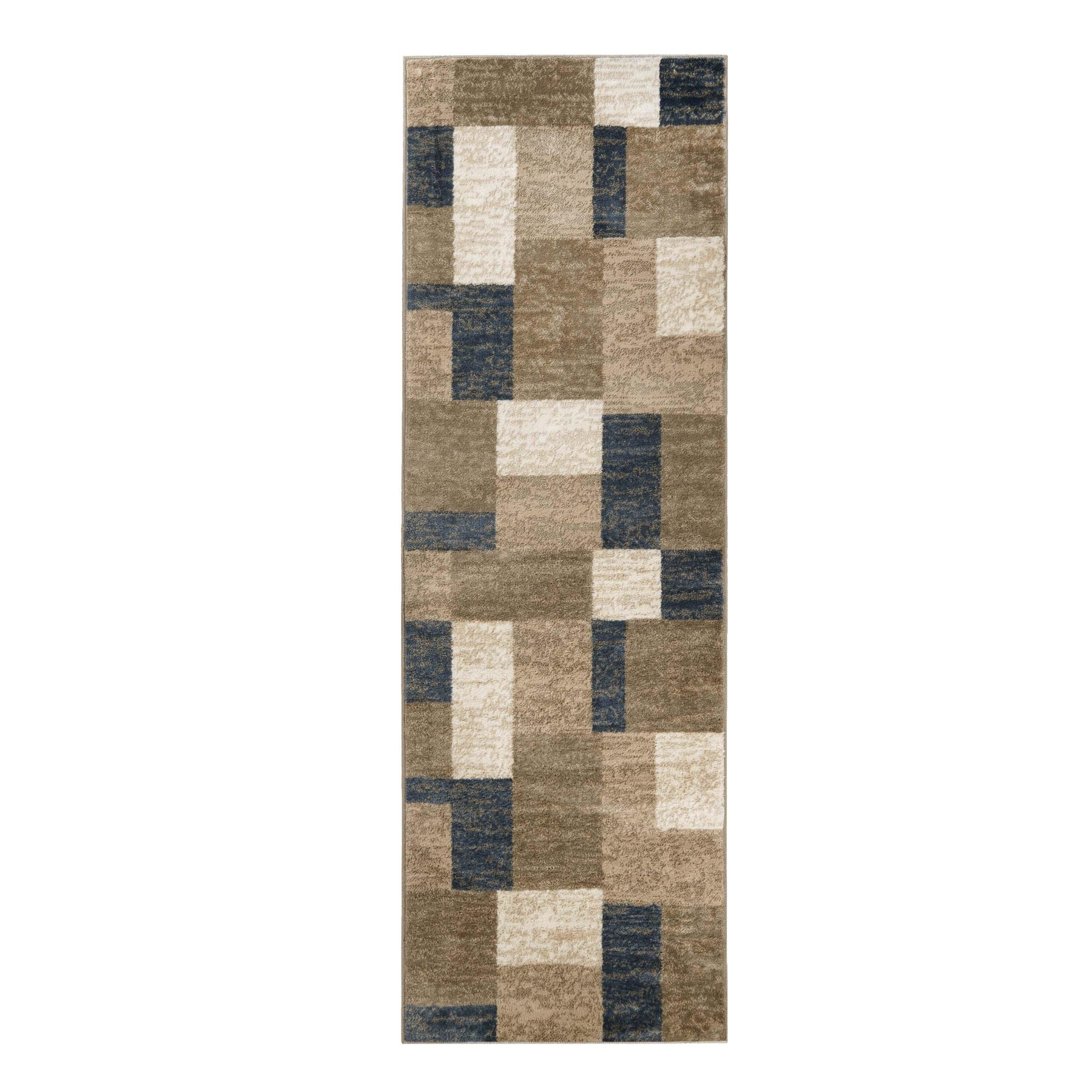 Clifton Geometric Color Block Plush Indoor Area Rug or Runner Rug - Beige-Blue