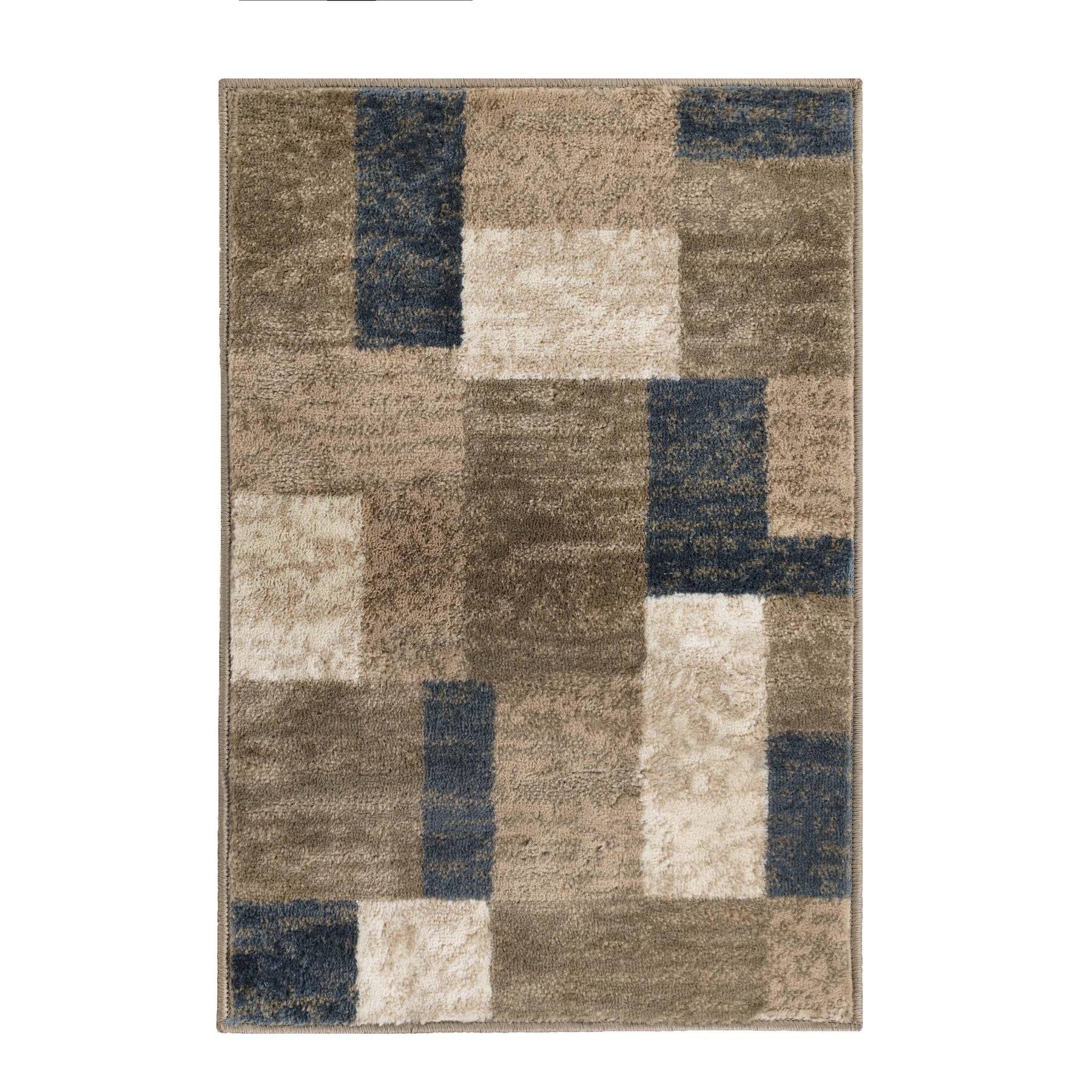 Clifton Geometric Color Block Plush Indoor Area Rug or Runner Rug - Beige-Blue