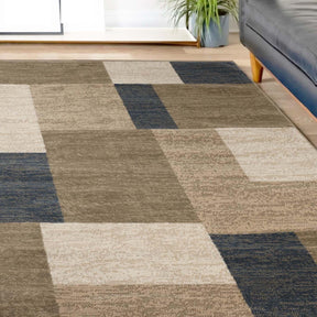 Clifton Geometric Color Block Plush Indoor Area Rug or Runner Rug - Beige-Blue