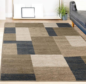 Clifton Geometric Color Block Plush Indoor Area Rug or Runner Rug - Beige-Blue