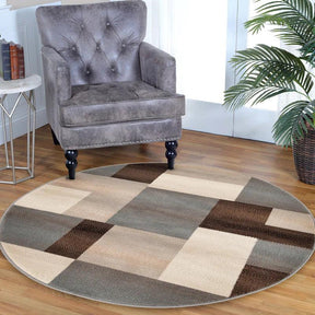 Clifton Geometric Color Block Plush Indoor Area Rug or Runner Rug - Beige-Blue