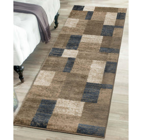 Clifton Geometric Color Block Plush Indoor Area Rug or Runner Rug - Beige-Blue