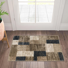 Clifton Geometric Color Block Plush Indoor Area Rug or Runner Rug - Beige-Blue