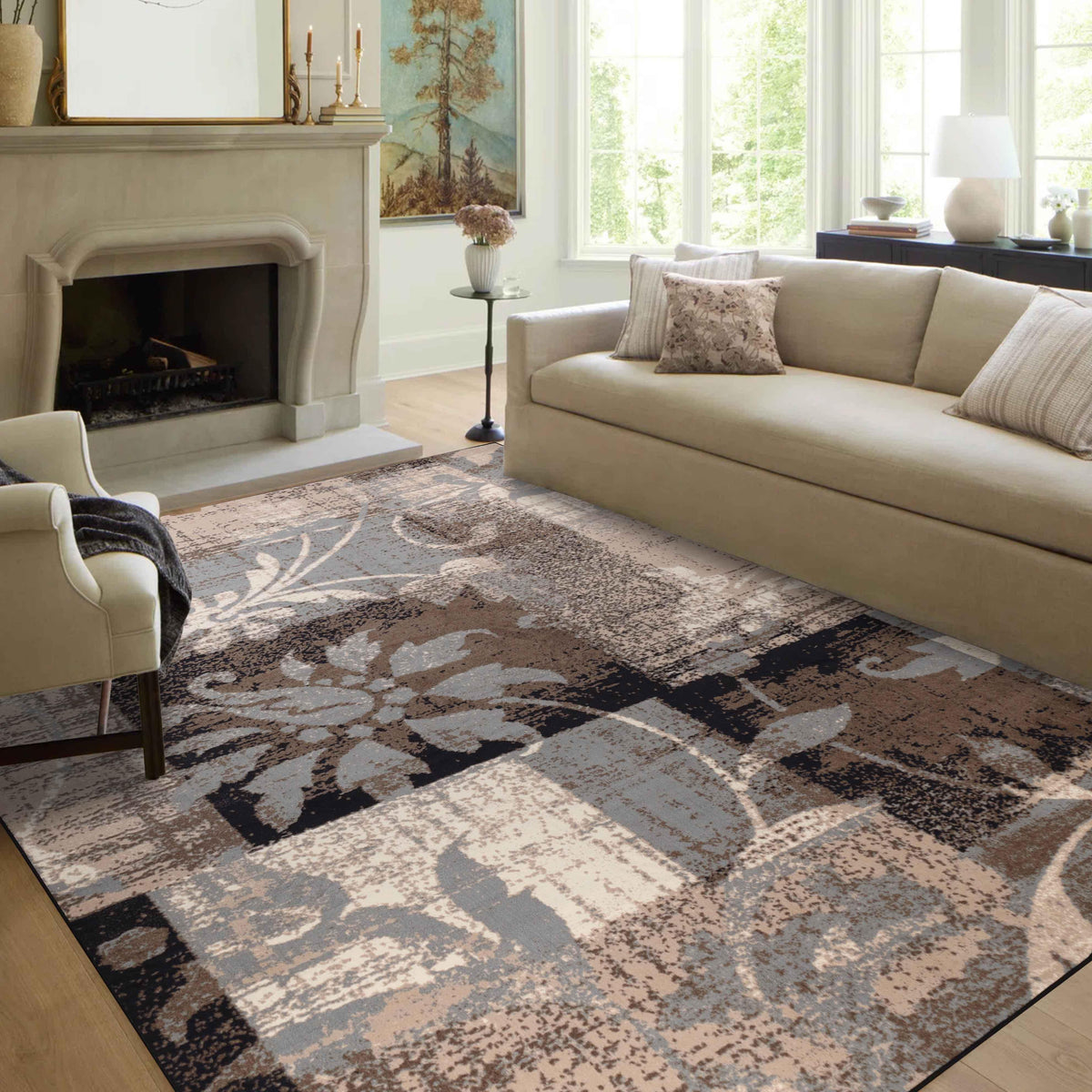 Pastiche Contemporary Floral Patchwork Indoor Area Rug or Runner - Rugs by Superior - Superior 