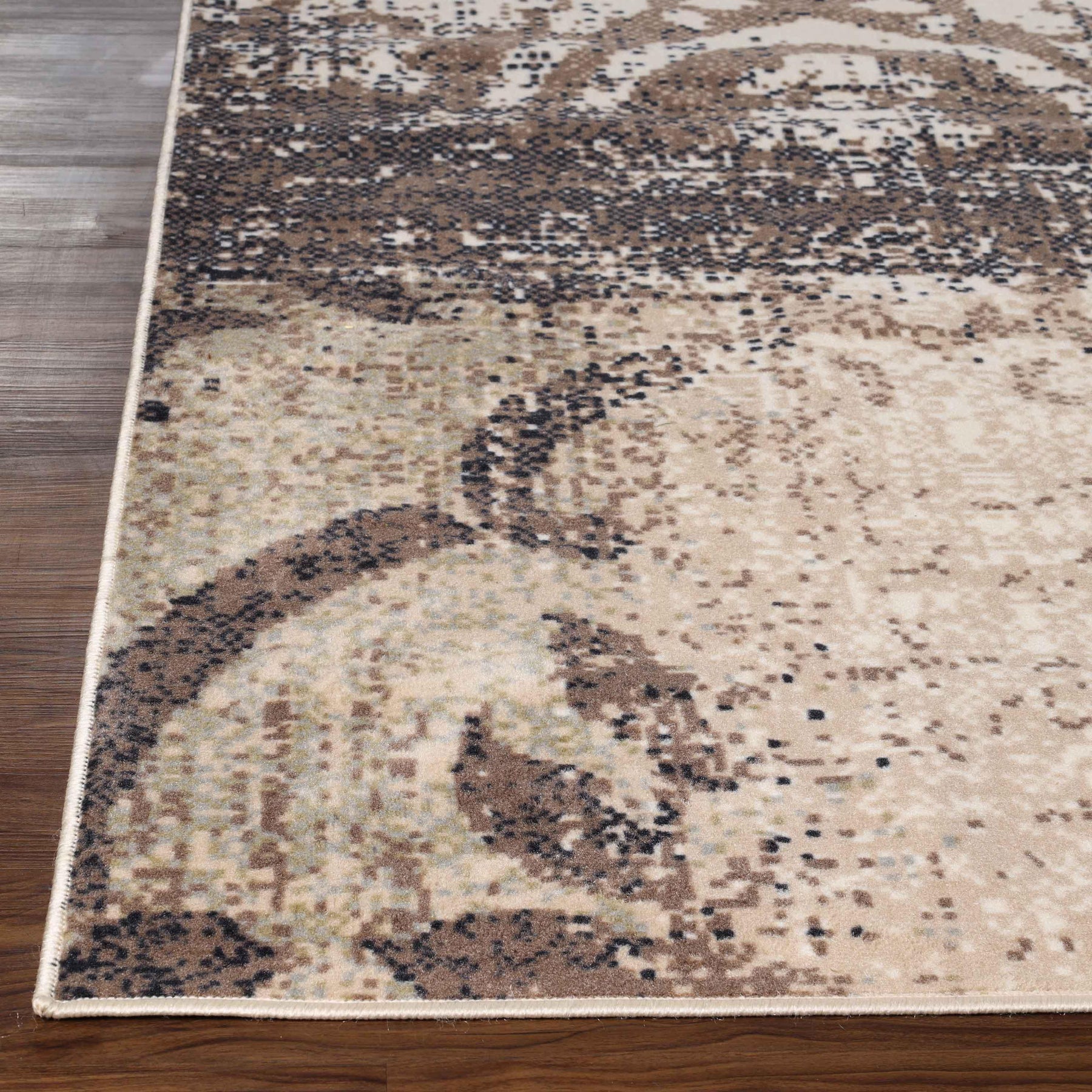 Bristol Distressed Abstract Damask Indoor Area Rug or Runner Rug - Beige-Brown