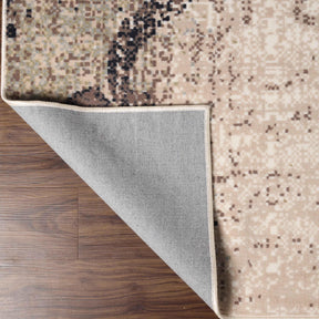 Bristol Distressed Abstract Damask Indoor Area Rug or Runner Rug - Beige-Brown