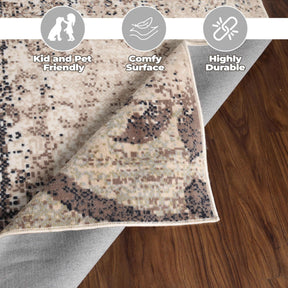 Bristol Distressed Abstract Damask Indoor Area Rug or Runner Rug - Beige-Brown