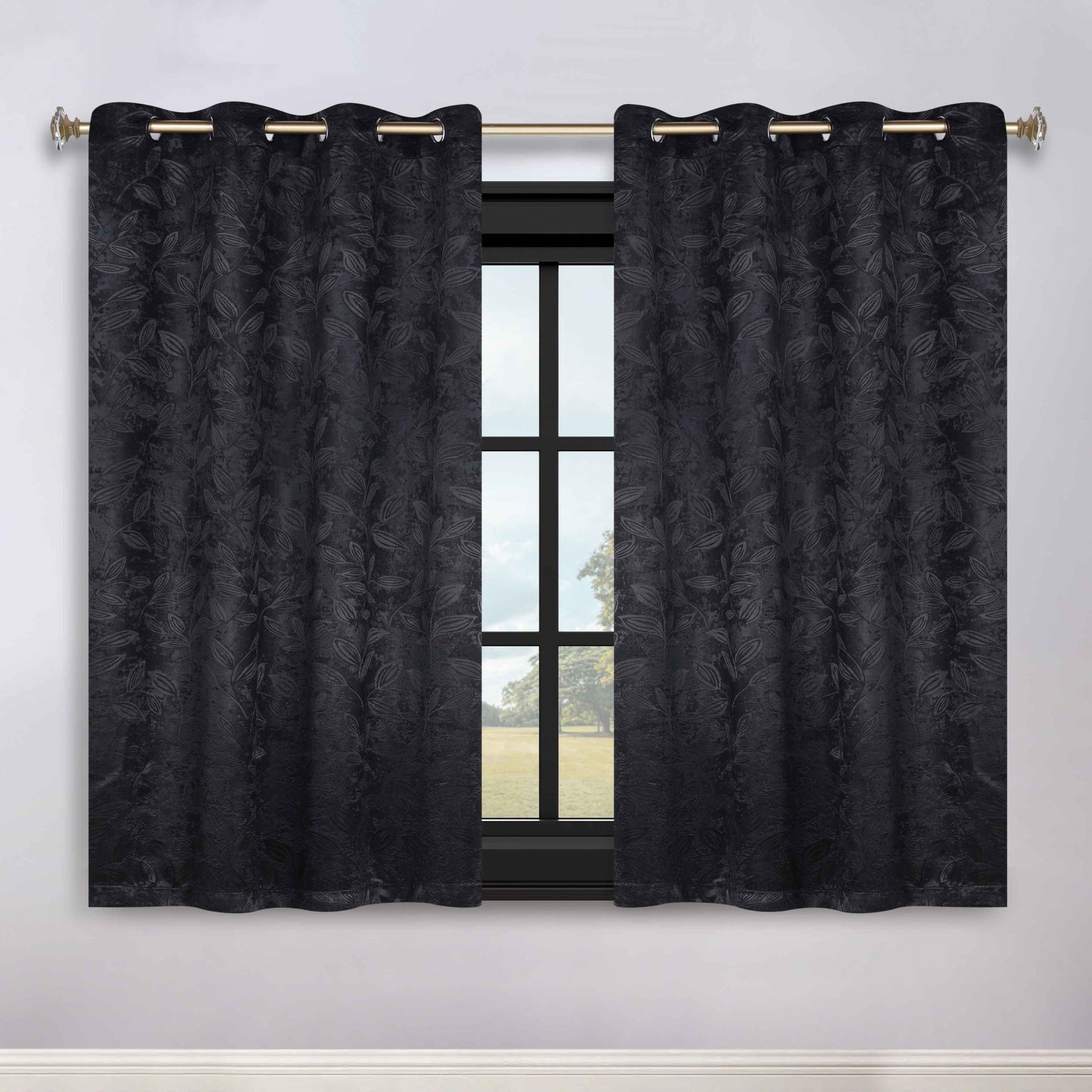 Leaves Room Darkening Grommet Blackout Curtain Panels, Set of 2 - Black