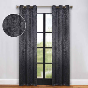 Leaves Room Darkening Grommet Blackout Curtain Panels, Set of 2 - Black