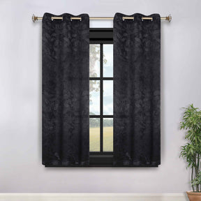 Leaves Room Darkening Grommet Blackout Curtain Panels, Set of 2 - Black