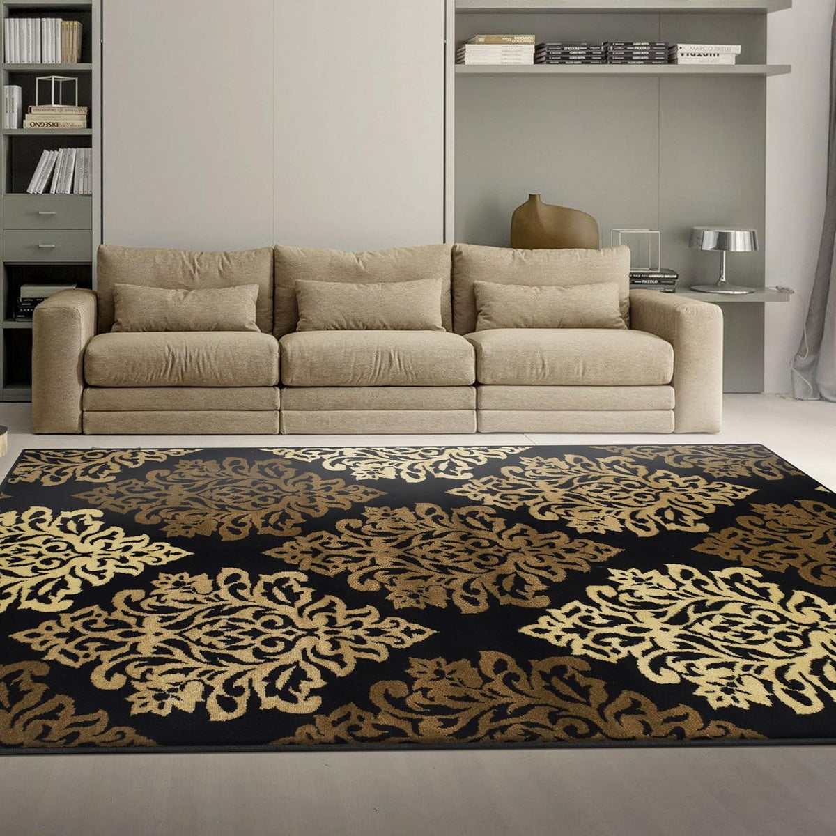 Danvers Floral Medallion Damask Indoor Area Rug Or Runner Rug - Black