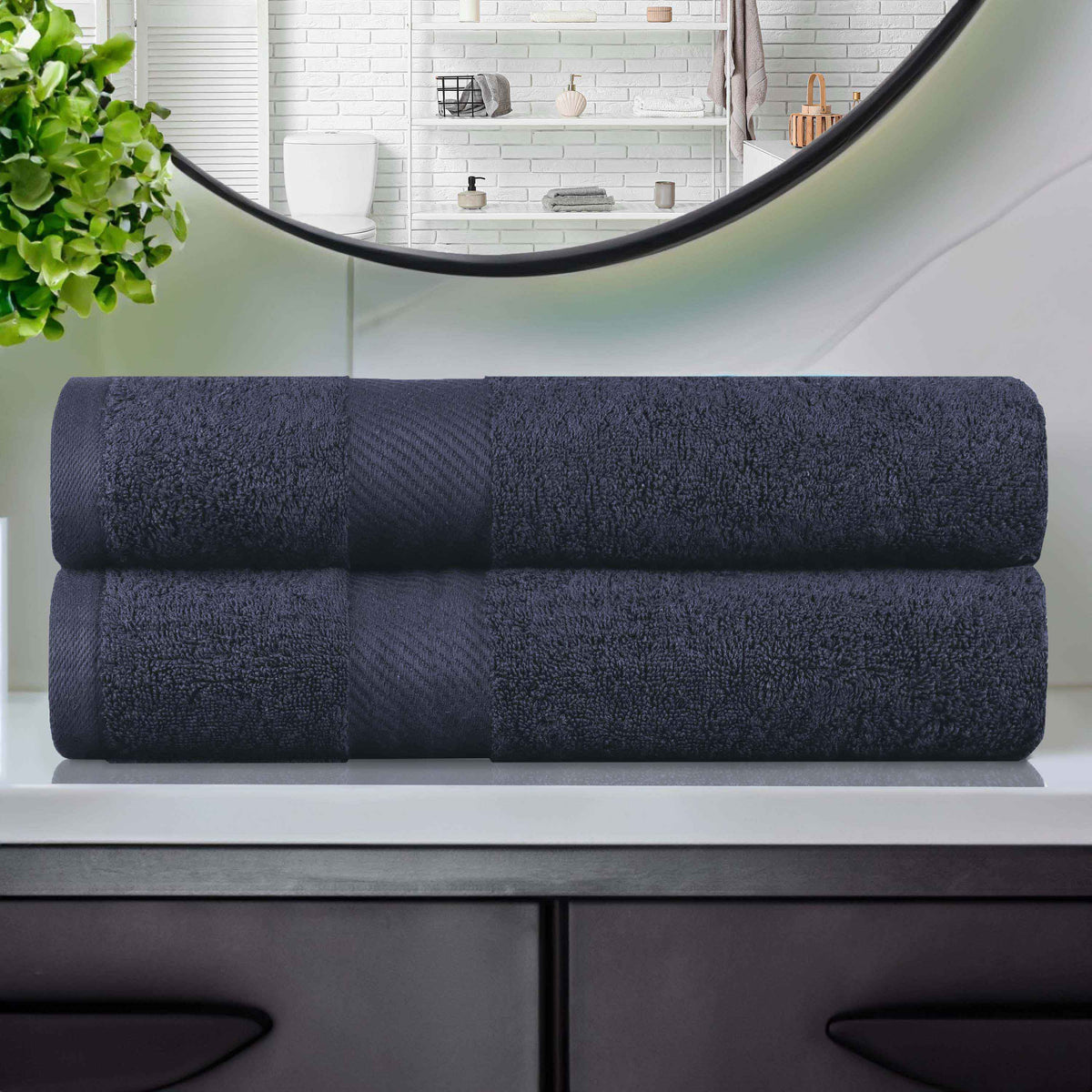 Kendell Egyptian Cotton Solid Medium Weight Bath Towel Set of 2 - Black