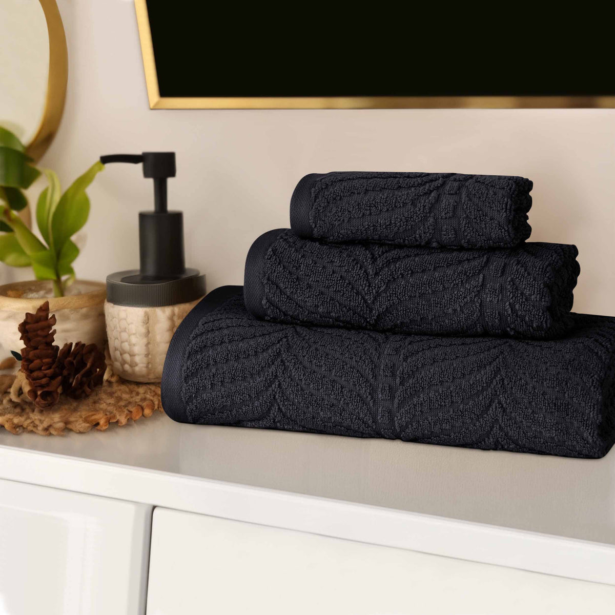 Chevron Zero Twist Jaquard Cotton 3 Piece Bathroom Towel Set