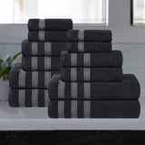 Brea Zero Twist Cotton Ribbed Geometric Border 12 Piece Towel Set - Towel Set by Superior