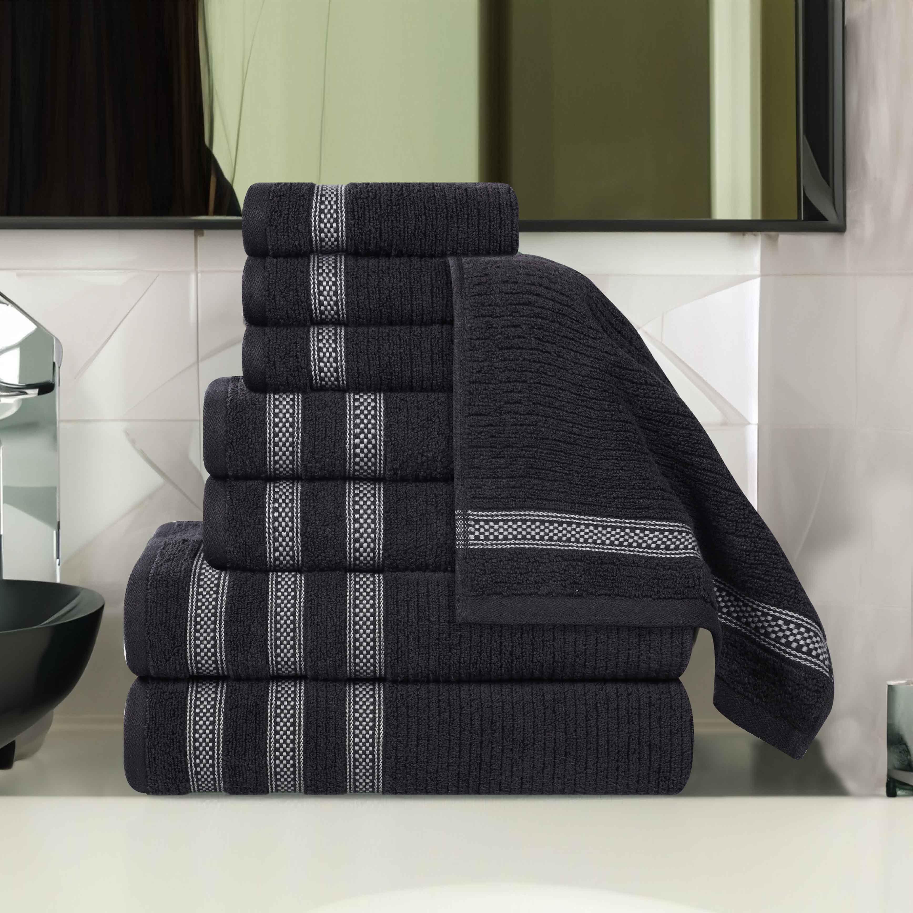 Brea Zero Twist Cotton Ribbed Geometric Border 8 Piece Towel Set - Towel Set by Superior