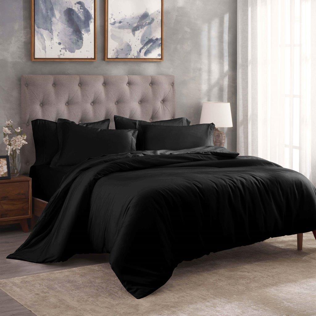 Egyptian Cotton 300 Thread Count Solid Luxury Duvet Cover Set - Black