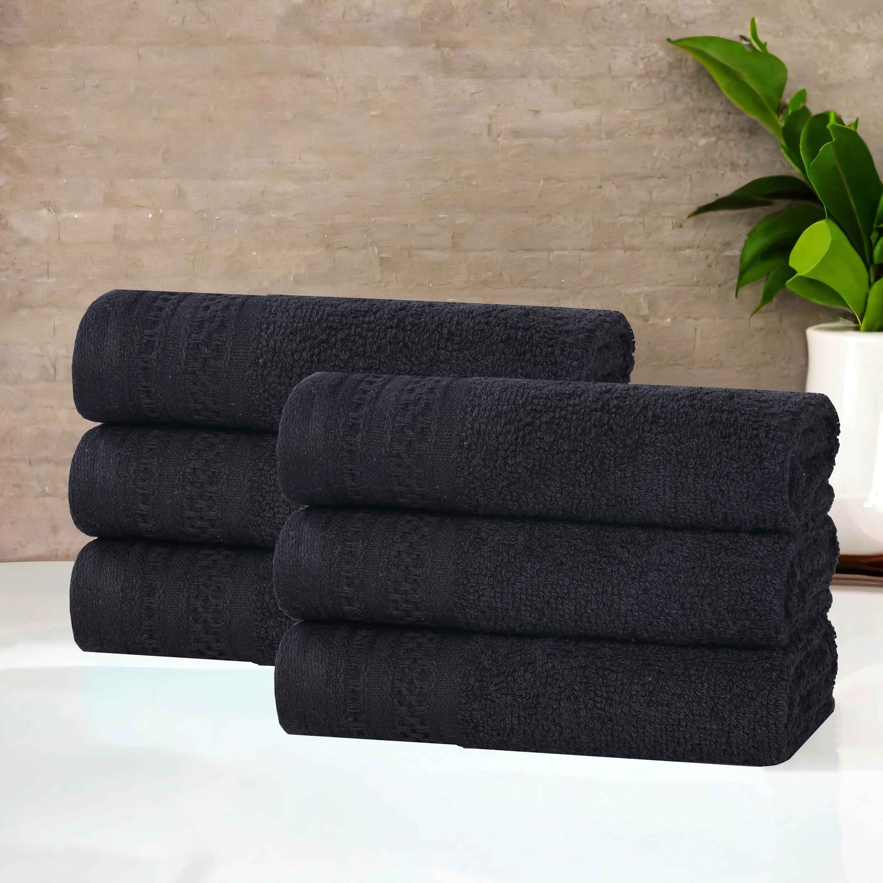 Honeycomb Textured Waffle Border Cotton Face Towels, Set of 6