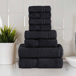 Chevron Zero Twist Solid and Jacquard Cotton 8 Piece Towel Set - Towel Set by Superior