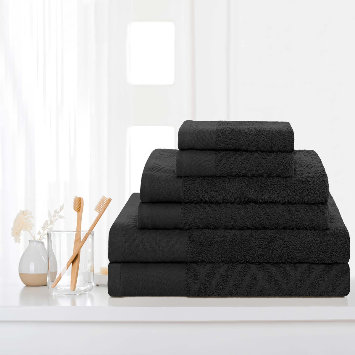 Basketweave Jacquard and Solid 6 Piece Egyptian Cotton Towel Set