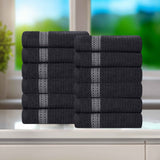 Brea Zero Twist Cotton Ribbed Geometric Border Face Towel Set of 12 - Face Towel by Superior