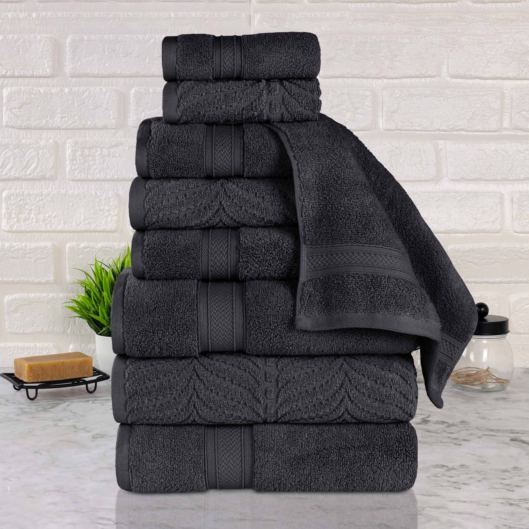 Chevron Zero Twist Solid and Jacquard Cotton 9 Piece Towel Set