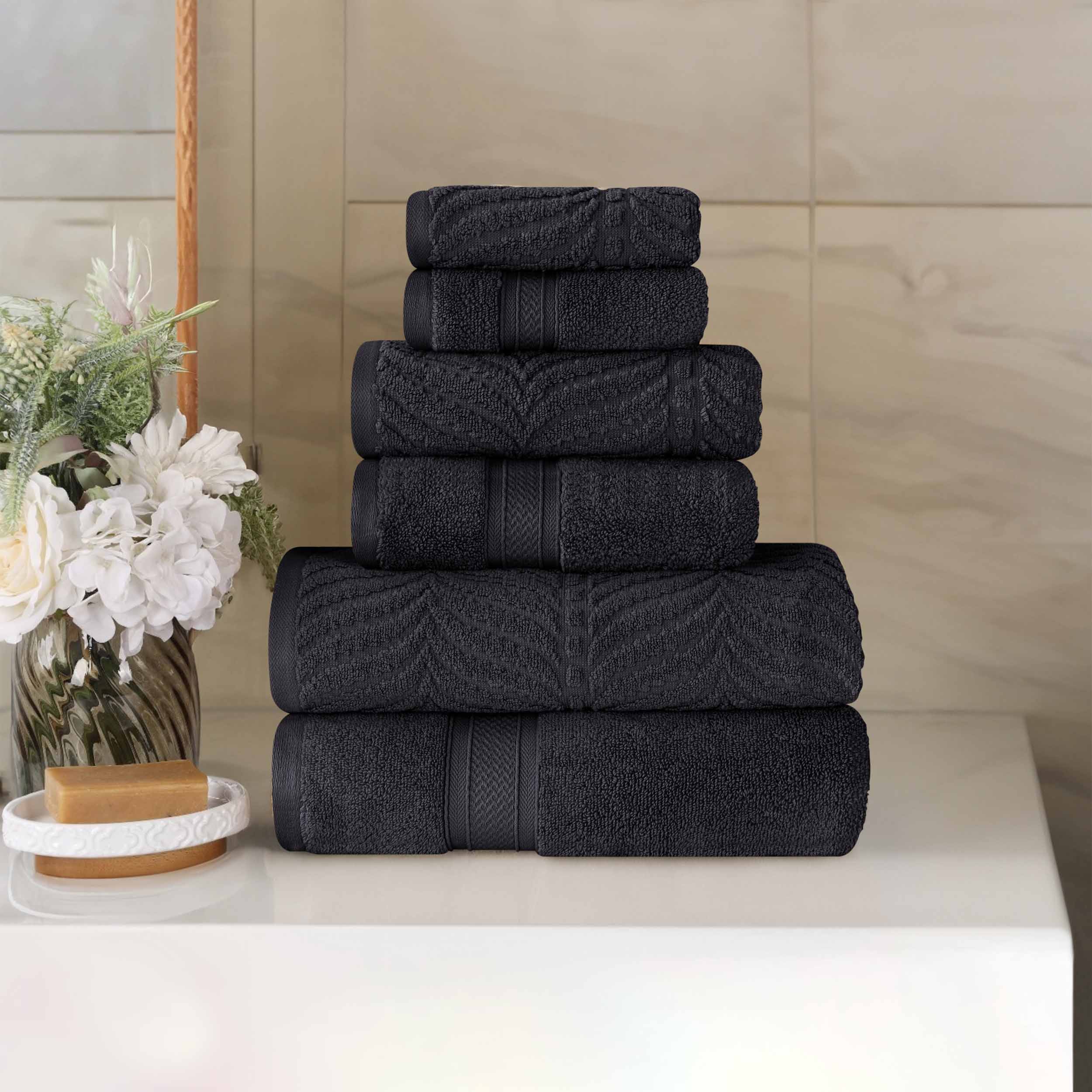 Chevron Zero Twist Solid and Jacquard Soft Cotton 6 Piece Towel Set - Towel Set by Superior