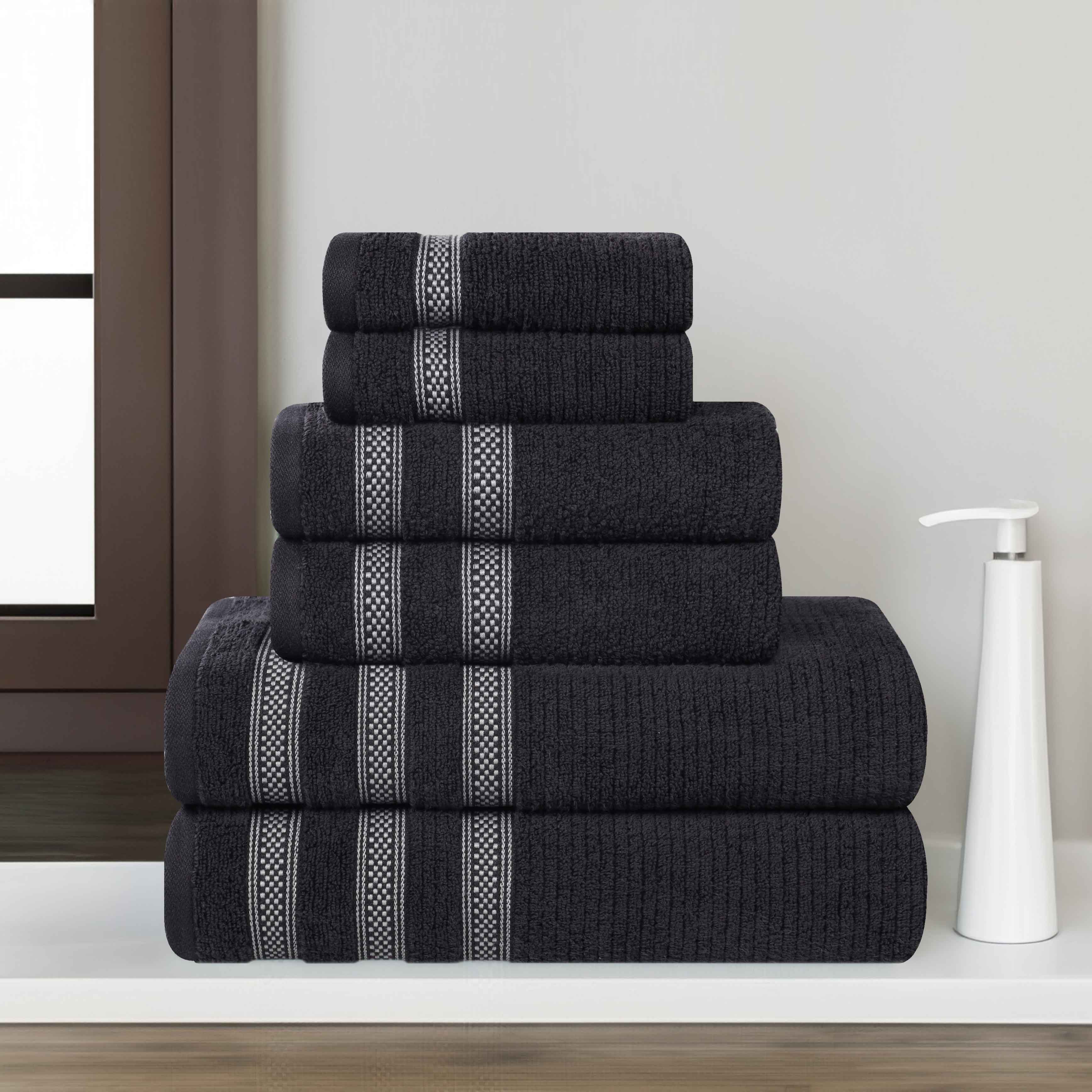 Brea Zero Twist Cotton Ribbed Geometric Border 6 Piece Towel Set - Towel Set by Superior