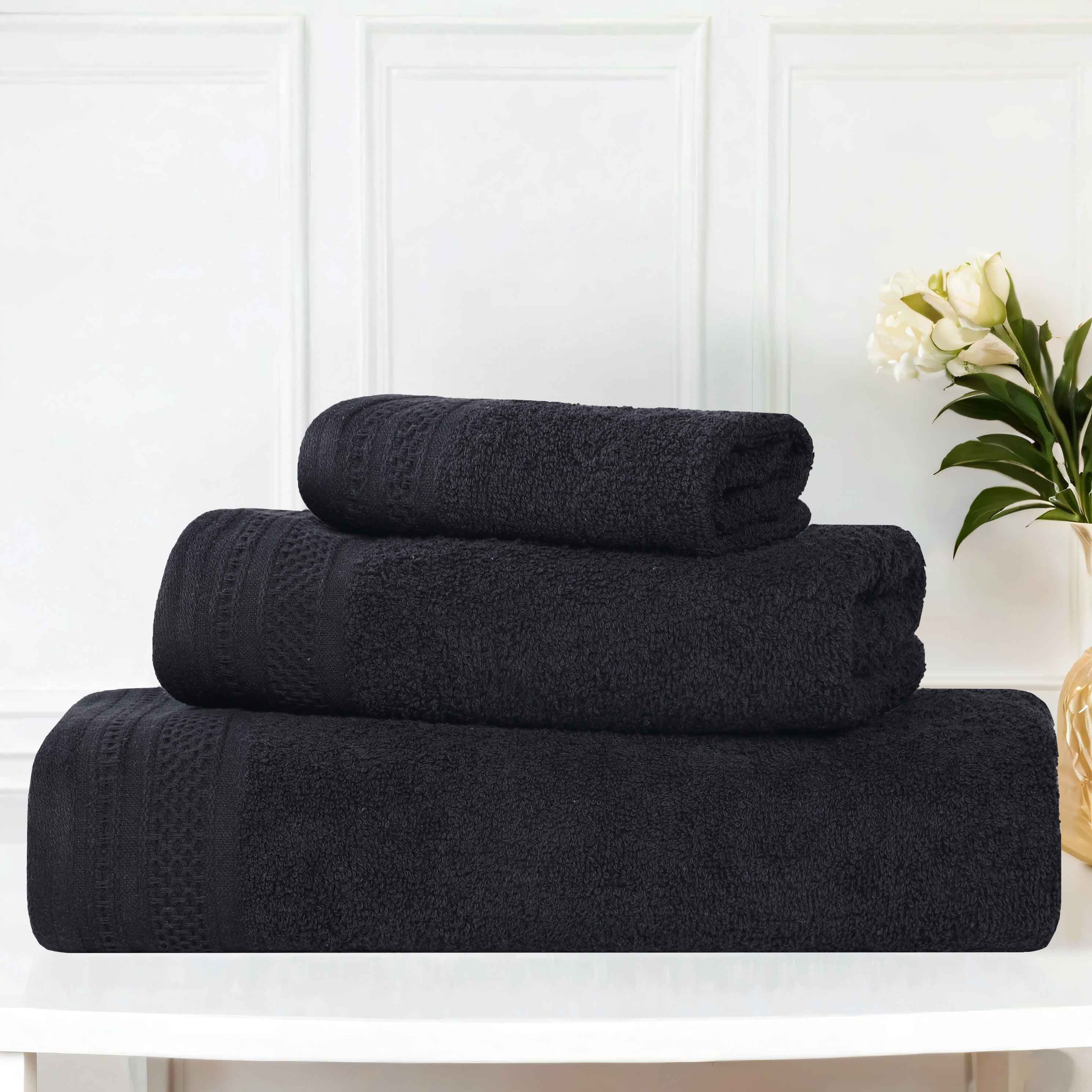 Honeycomb Textured Waffle Border Cotton 3 Piece Towel Set - Towel Set by Superior