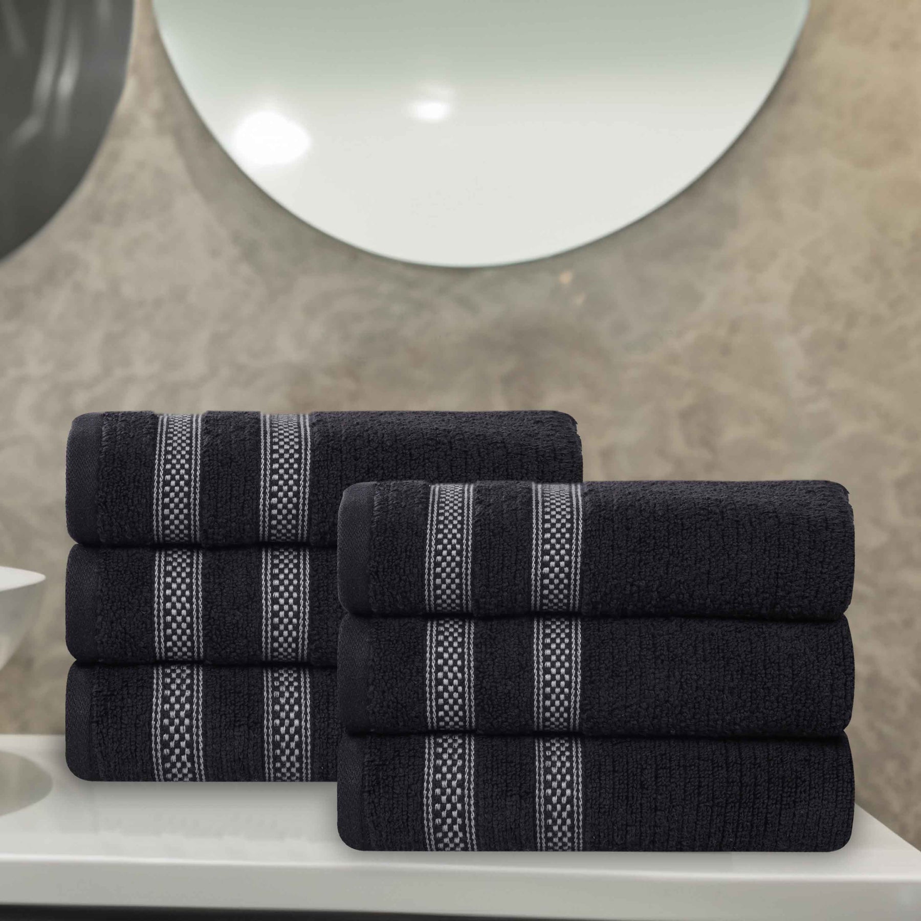 Brea Zero Twist Cotton Ribbed Modern Geometric Hand Towel Set of 6