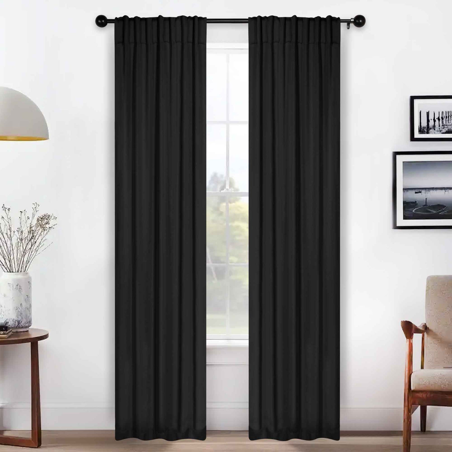 Solid Room Darkening Blackout Curtain Panels, Back Tabs, Set of 2 - Black