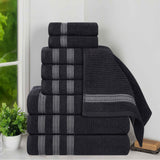 Brea Zero Twist Cotton Ribbed Geometric Border 9 Piece Towel Set - Towel Set by Superior