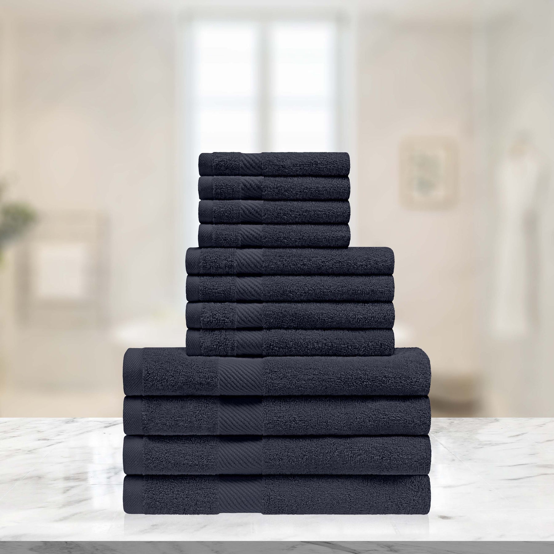 Eco-Friendly Egyptian Cotton Cotton Absorbent 12 Piece Assorted Towel Set - Black