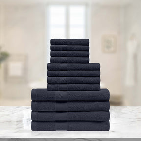 Eco-Friendly Egyptian Cotton Cotton Absorbent 12 Piece Assorted Towel Set - Black